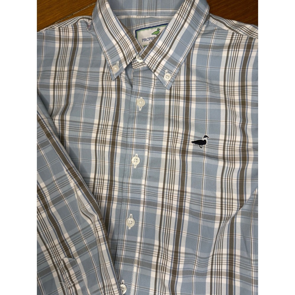 Properly Tied Boys sz 7 blue plaid long sleeve button up easy care classic